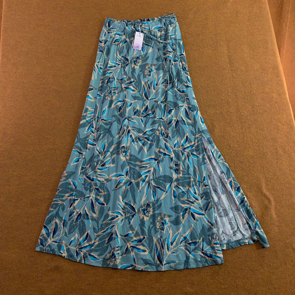 Lascana Womens 6 Teal Blue Floral Leaf Print Viscose Maxi Skirt NWT